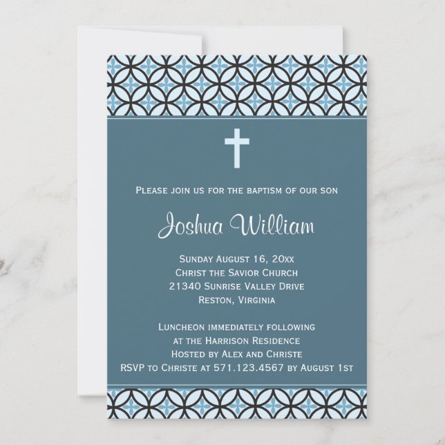 Blauer Taufe/Christening Invite (kein Foto) Einladung (Vorderseite)
