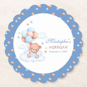 Blauer Teddybär Aqiqah Untersetzer Personalisiert