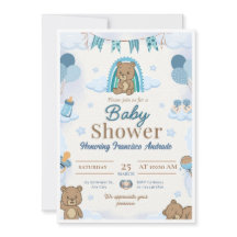 Blauer Teddybär Baby Jungen Shower Einladung