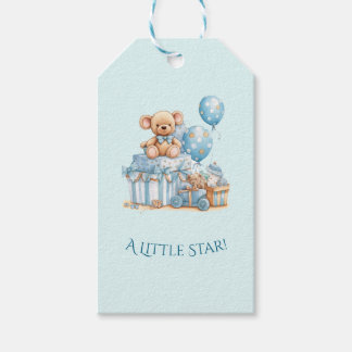 Blauer Teddybär Baby Shower Geschenkanhänger