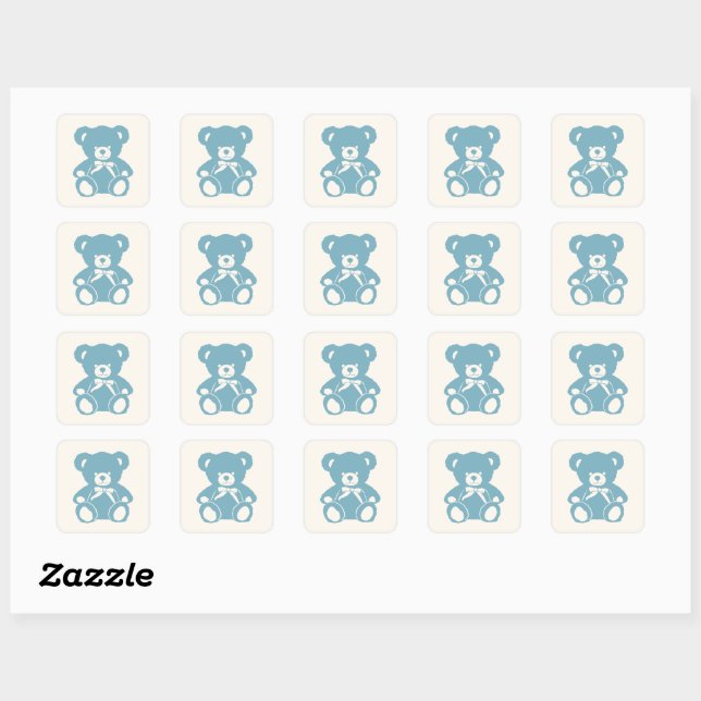 Blauer Teddybär Babydusche Quadratischer Aufkleber (Blatt)