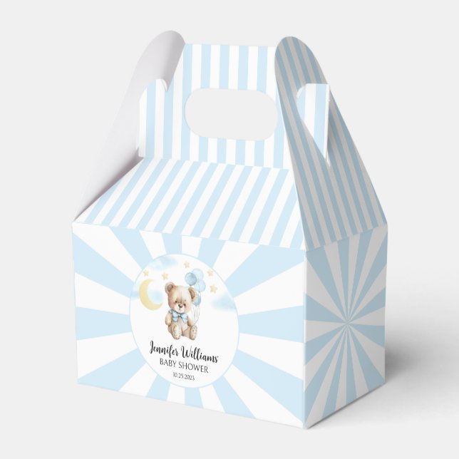 Blauer Teddybär Ballons Babydusche Gefälligkeitsbo Geschenkschachtel (Vorderseite)