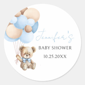 Blauer Teddybär-Bogen-Ballon-Boho-Baby-Junge-Party Runder Aufkleber