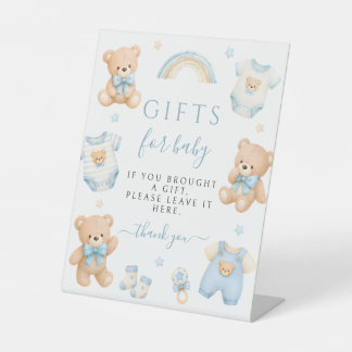 Blauer Teddybär Boho-Geschenke für Baby Shower-Sch Sockelschild