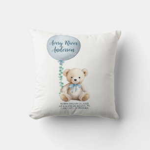 Blauer Teddybär Geburtsstatistik Baby-Kissen Kissen
