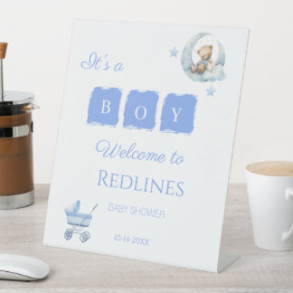 Blauer Teddybär It's a Boy Baby Shower Sockelschild