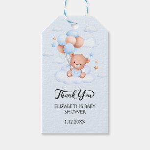 Blauer Teddybär-Junge Baby Shower Geschenkanhänger
