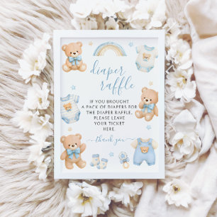 Blauer Teddybär Junge Boho Windelraffel Baby Showe Einladung