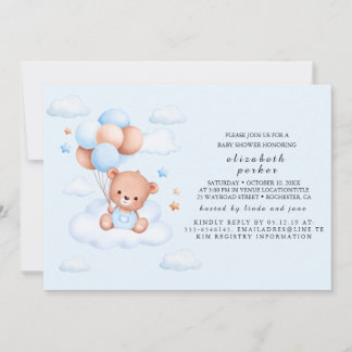 Blauer Teddybär-Jungen-Baby-Party Einladung