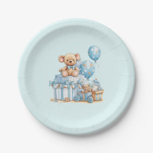 Blauer Teddybär Mond & Sterne Jungen-Baby-Party-Pa Pappteller
