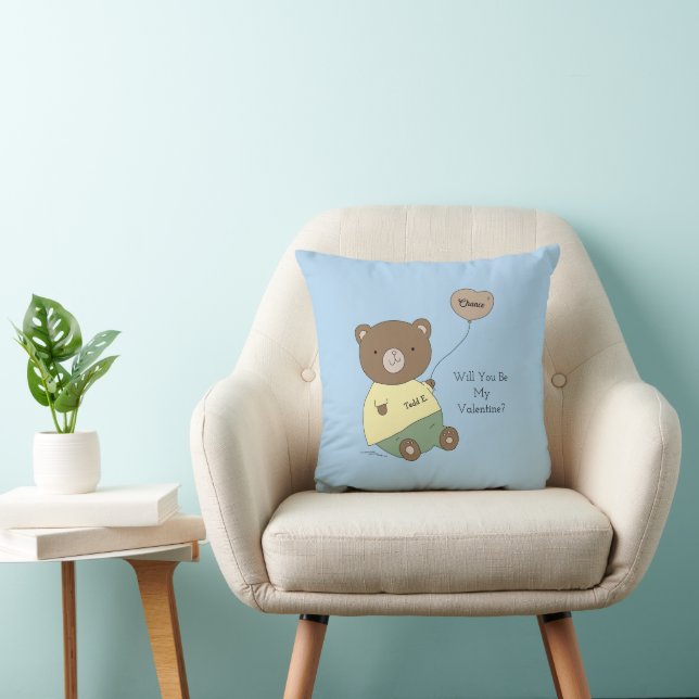 Blauer Teddybär Valentinstag Kissen (Stuhl )