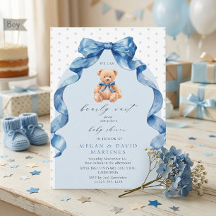 Blauer Teddybär Wir können es kaum erwarten Baby B Einladung