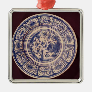 Blauer Teller, leitend von einem späten Ming Ornament Aus Metall