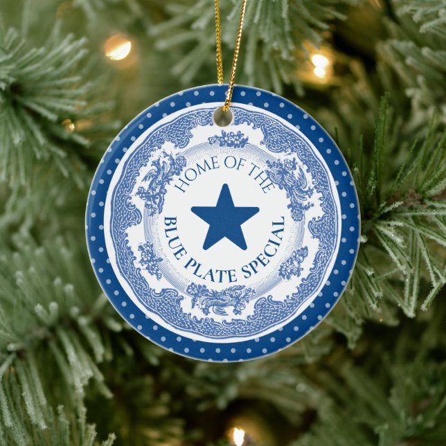 Blauer Teller Spezialitäten Nostalgie kulinarische Keramik Ornament (Baum)