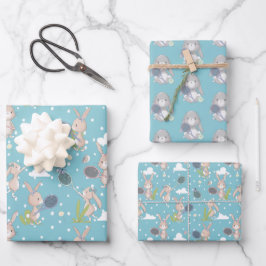 Blauer Tennisbunny individuell anpassbar Geschenkpapier Set