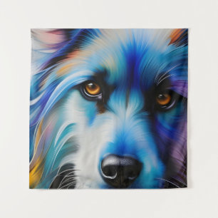 BLAUER-TERRIERHUND NAH WANDTEPPICH
