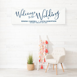 Blauer Text auf weißer Begrüßung Banner