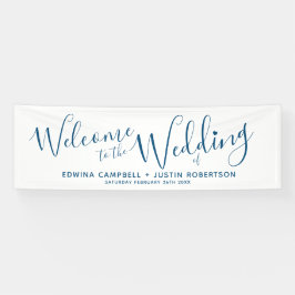 Blauer Text auf weißer Begrüßung Banner