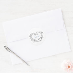 Blauer Text aus Silberherz auf weißer Hochzeit Runder Aufkleber
