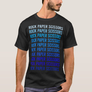 Blauer Text Schere Stein Papier T-Shirt