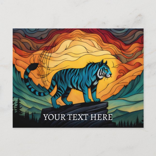 Blauer Tiger am Berg Postkarte (Vorderseite)