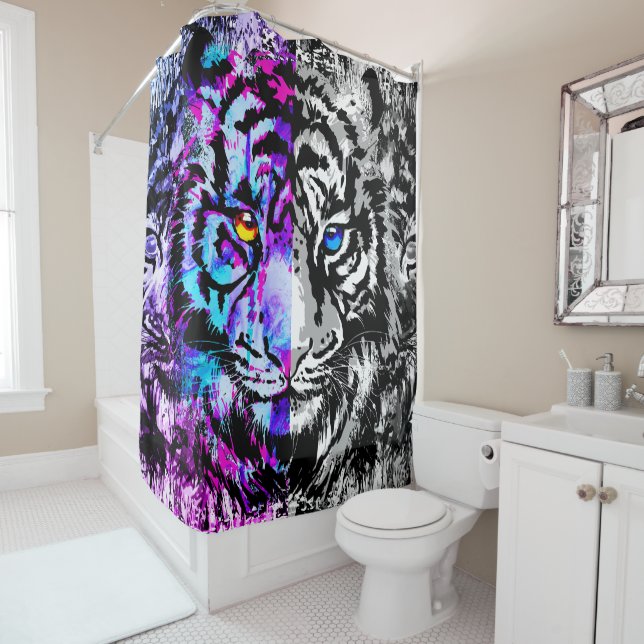 Blauer Tiger Duschvorhang - Graue Tigerfront (Beispiel)