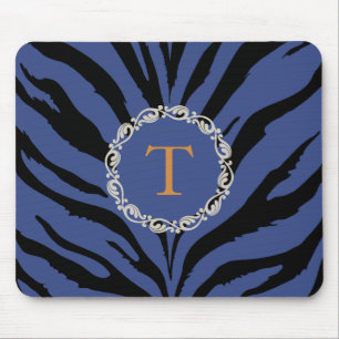 Blauer Tigerdruck mit Monogramm Mousepad