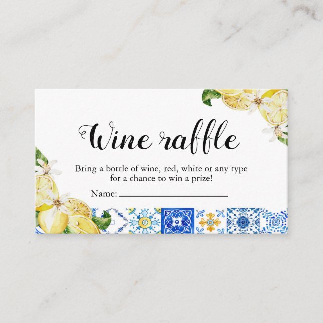 Blauer Tile Lemon Brautparty Raffle Game Platzkarte (Vorderseite)