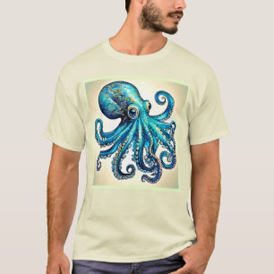 Blauer Tintenfisch Glow Design T-Shirt