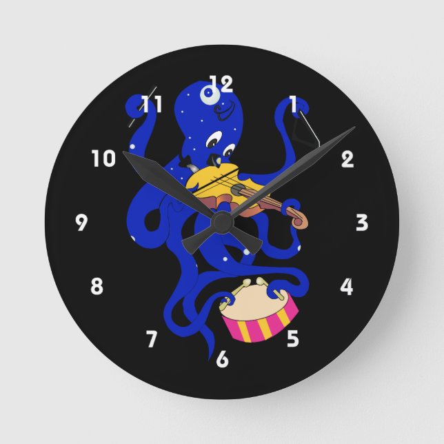 Blauer Tintenfisch mit mehreren Schlagzeug.png Runde Wanduhr (Vorderseite)