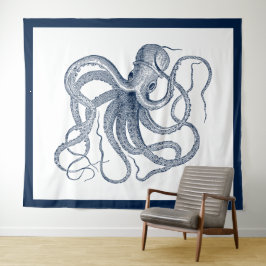 Blauer Tintenzeichnung Wandteppich