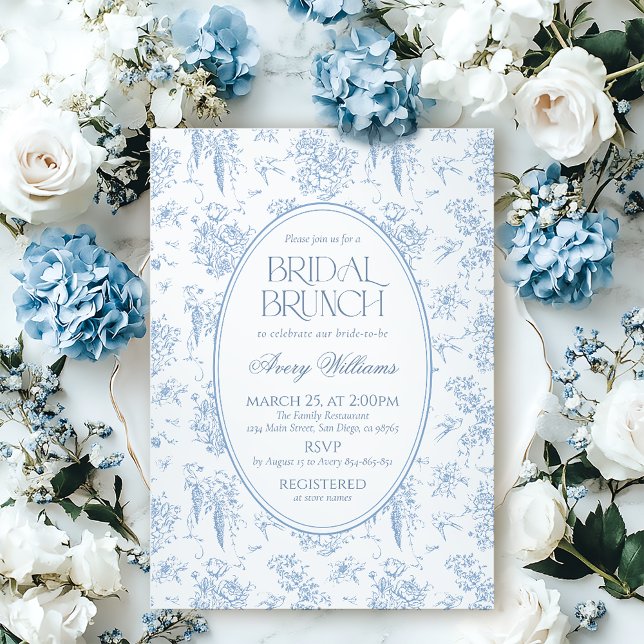 Blauer Toile Vintag Bridal Brunch Dusche Einladung (Von Creator hochgeladen)