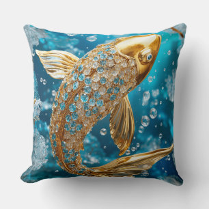 Blauer Topas Goldener Koi Fisch Gold Wurfkissen Kissen