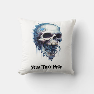 Blauer Totenkopf mit Maden und Steampunk-Details Kissen