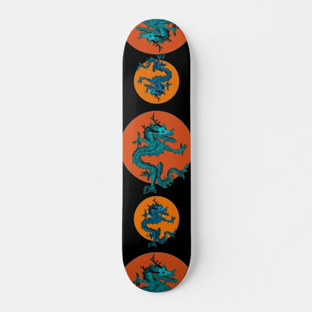 Blauer, traditioneller chinesischer Drache auf dem Skateboard (Vorne)