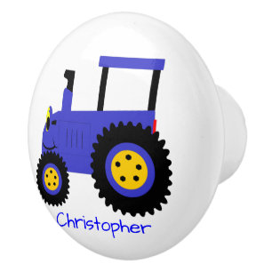 Blauer Traktor Design personalisiert Keramikknauf