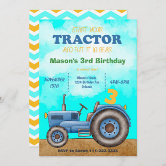 Blauer Traktor zum Geburtstag Einladung