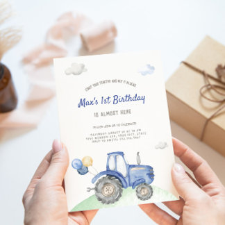 Blauer Traktor zum Geburtstag Einladung