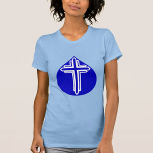 Blauer Tränentropfen weißes Kreuz T-Shirt