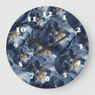 Blauer Traum, Rose Blumenmuster Wand Uhr