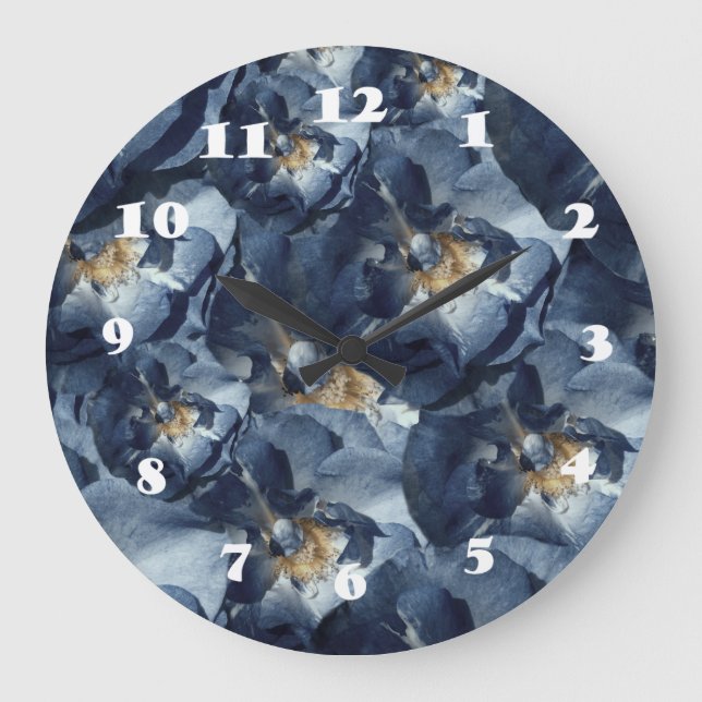 Blauer Traum, Rose Blumenmuster Wand Uhr (Vorderseite)