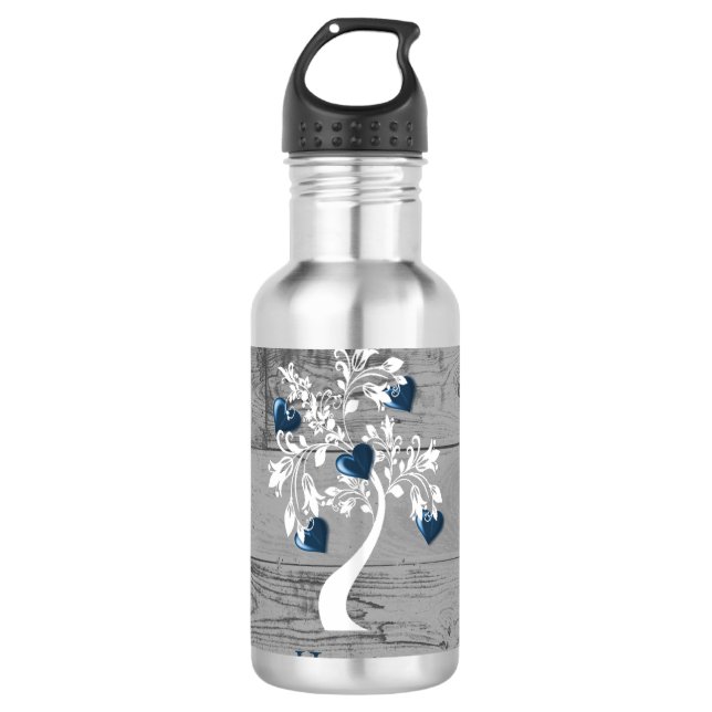 Blauer Tree des Herzens Personalisiert Edelstahlflasche (Vorderseite)