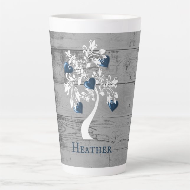 Blauer Tree des Herzens Personalisierte Latte-Tass Milchtasse (Vorderseite)