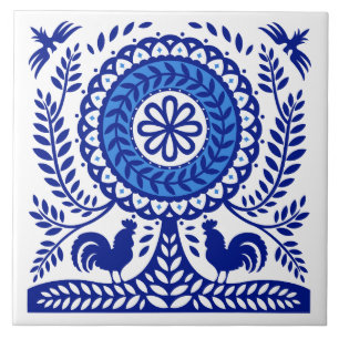 Blauer Tree Polnischer Folk Tile Fliese