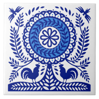 Blauer Tree Polnischer Folk Tile Fliese