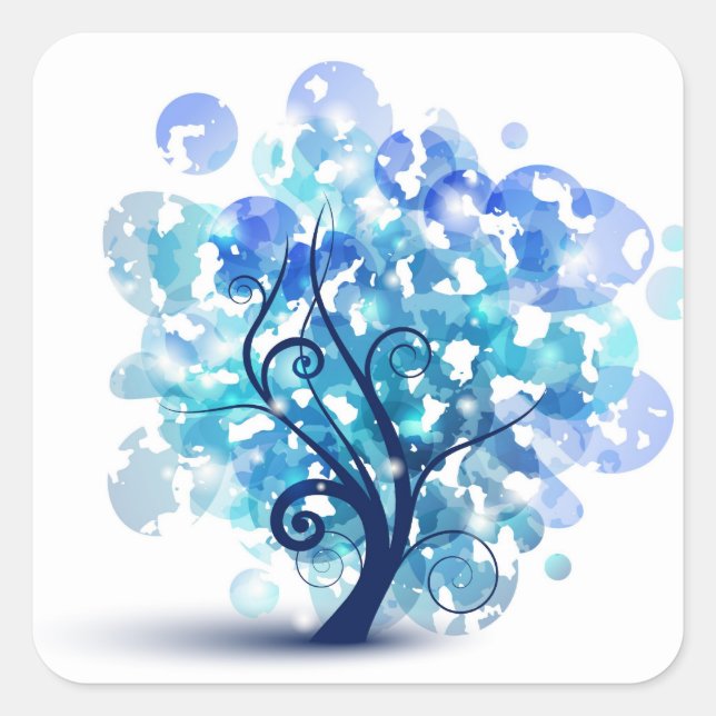 Blauer Tree Quadratischer Aufkleber (Vorderseite)