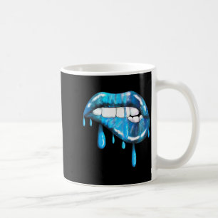 Blauer tropfender Lippenstift-Effekt der 80er Kaffeetasse