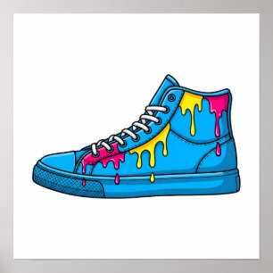 Blauer Tropfpinsel Sneaker Poster