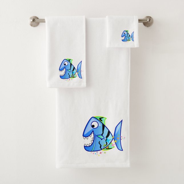 Blauer tropischer Piranha mit Sternen Badhandtuch Set (Insitu)