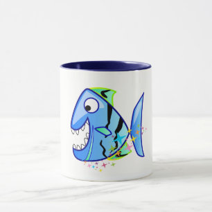 Blauer tropischer Piranha mit Sternen Tasse